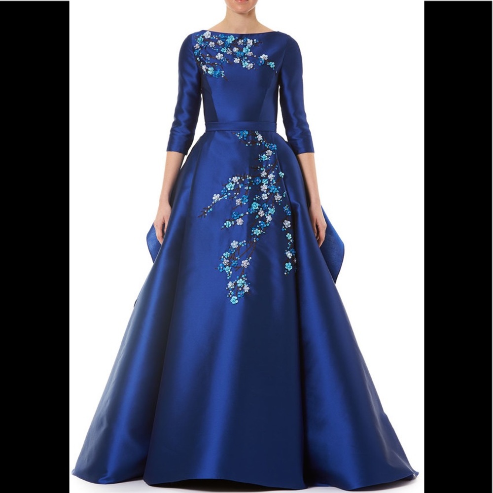 Carolina Herrera embellished blue silk gown